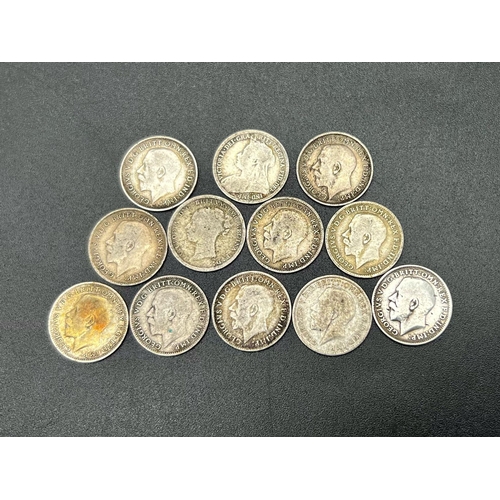 504 - 12 Pre 1920 Silver Threepence Coins. Different grades - please see photos.