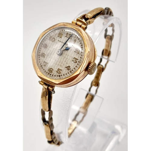 32 - An Antique 9K Rose Gold Watchers Ltd Ladies Watch. 9K gold expandable bracelet. 9K hallmarked case -... 