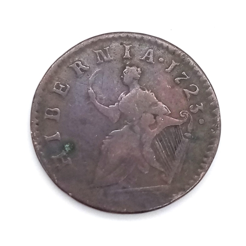 494 - A 1723 George I - Ireland Halfpenny Coin Type 2. Please see photos for conditions.