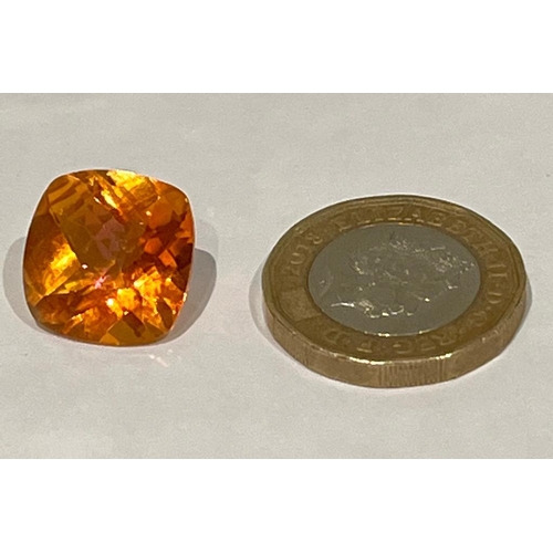 506 - A 14ct Cognac Coloured Gemstone (possibly tourmaline). Square cut and well faceted. No certificate s... 