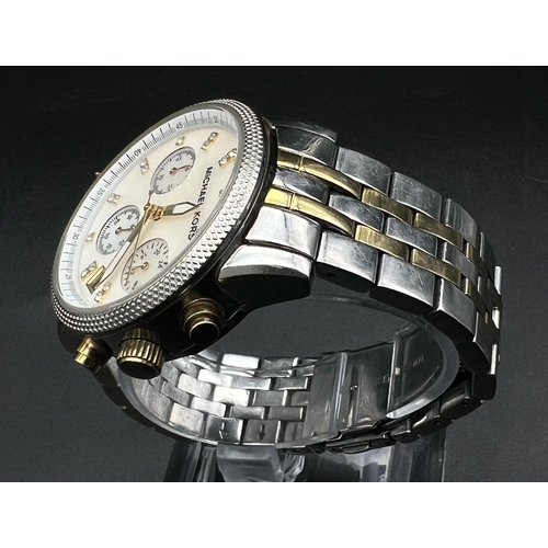 756 - A Michael Kors Chronograph Ladies Watch. Stainless steel strap and case - 37mm. Mother of pearl dial... 