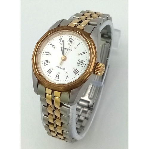 777 - A Tissot Two-Tone Stainless Steel Ladies Watch. Case - 26mm. White dial with date window. Quartz mov... 