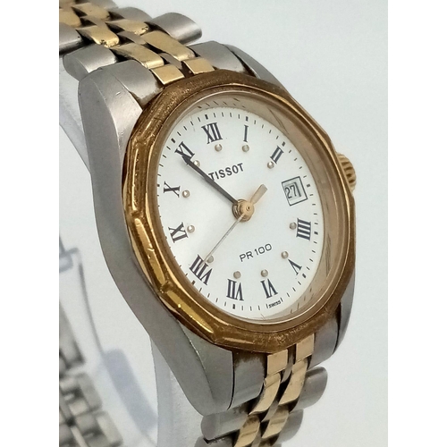 777 - A Tissot Two-Tone Stainless Steel Ladies Watch. Case - 26mm. White dial with date window. Quartz mov... 