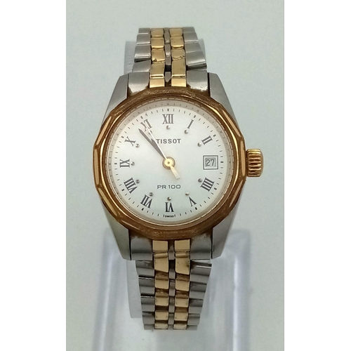 777 - A Tissot Two-Tone Stainless Steel Ladies Watch. Case - 26mm. White dial with date window. Quartz mov... 