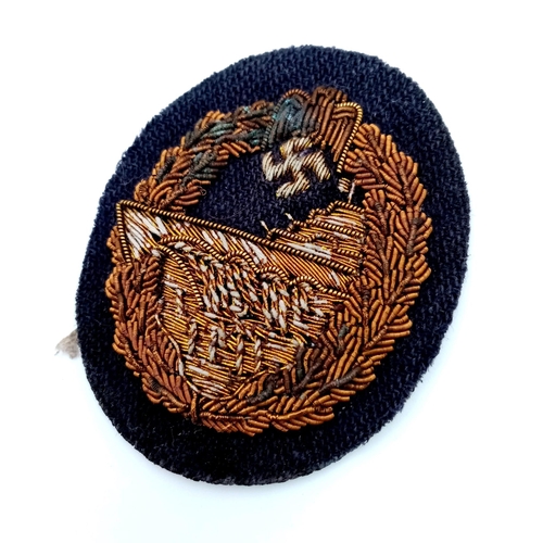 26 - WW2 German Kriegsmarine Destroyer Badge with cloth wire variant.