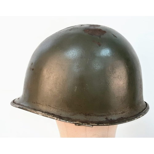 54 - WW2 US Army Major Officers M1 Steel Combat Helmet. Swivel bale example with front split seam and a M... 