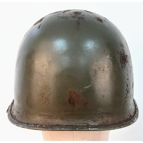 54 - WW2 US Army Major Officers M1 Steel Combat Helmet. Swivel bale example with front split seam and a M... 