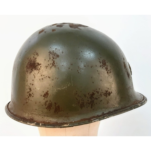 54 - WW2 US Army Major Officers M1 Steel Combat Helmet. Swivel bale example with front split seam and a M... 