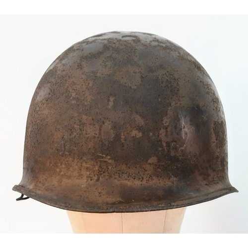 61 - WW2 US Army 3 rd Infantry Division Helmet. A swivel bale example retaining a flash of the blue and w... 