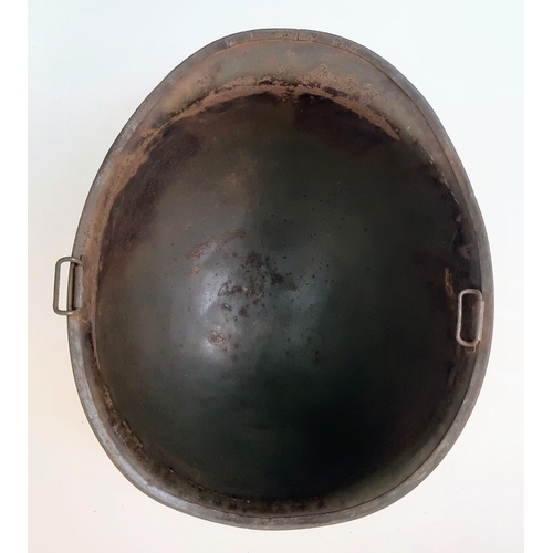 61 - WW2 US Army 3 rd Infantry Division Helmet. A swivel bale example retaining a flash of the blue and w... 