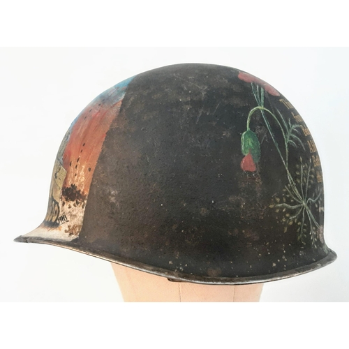 75 - WW2 US Fixed Bale Helmet that was found in the Ardennes near St Vith. It has been hand painted as a ... 