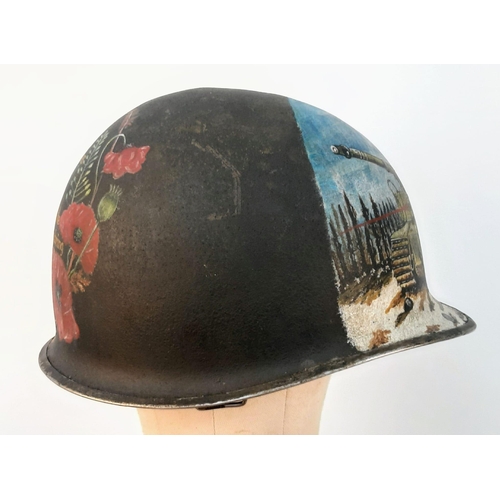 75 - WW2 US Fixed Bale Helmet that was found in the Ardennes near St Vith. It has been hand painted as a ... 