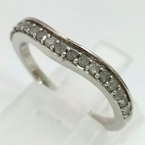 1103 - New Sterling Silver and Diamond Wave Style Half Eternity Ring Size L. Gross Weight 2.3 grams.