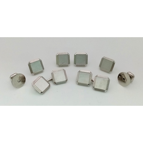 780 - A Vintage 9K White Gold Twin Pair Set of Cufflinks and a Pair of Matching Shirt Studs. 11.25g total ... 