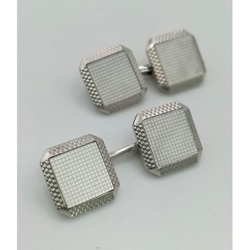 780 - A Vintage 9K White Gold Twin Pair Set of Cufflinks and a Pair of Matching Shirt Studs. 11.25g total ... 