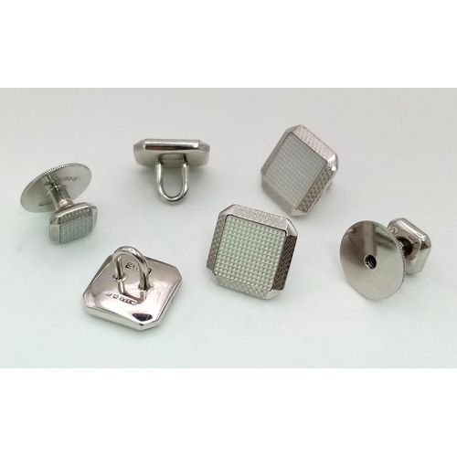 780 - A Vintage 9K White Gold Twin Pair Set of Cufflinks and a Pair of Matching Shirt Studs. 11.25g total ... 