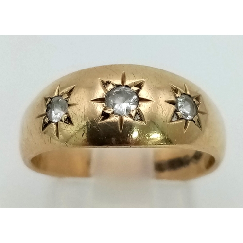 1096 - A Vintage Gypsy 9K Yellow Gold White Stone Ring. Size N. 4g