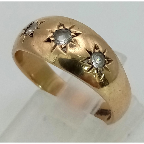 1096 - A Vintage Gypsy 9K Yellow Gold White Stone Ring. Size N. 4g