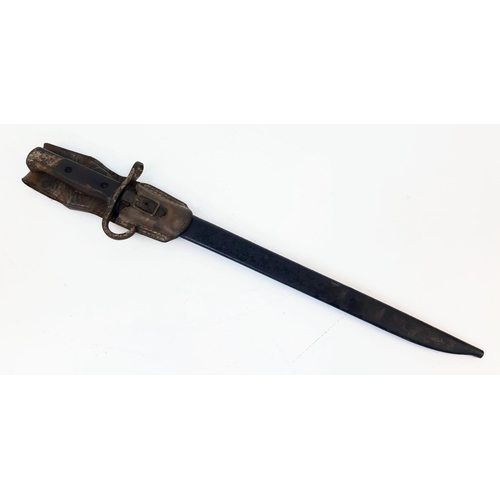 267 - WW2 Japanese Arisaka Bayonet with hard-to-find leather frog. Made by the Tokyo Arsenal.