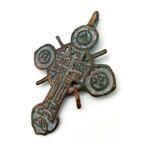 508 - An Extremely Rare Antique 18 th Century Russian Metal Cross with Sword Details. 4.5cm Length.