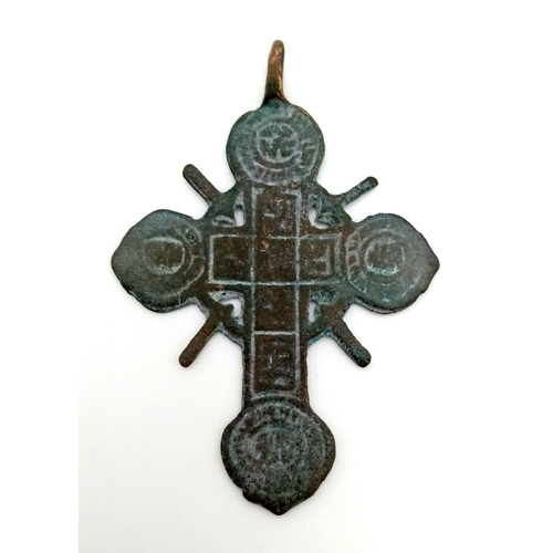 508 - An Extremely Rare Antique 18 th Century Russian Metal Cross with Sword Details. 4.5cm Length.