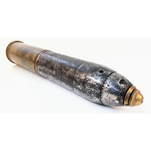 778 - INERT WW1 Italian 65mm Mountain Gun Shell Case and Projectile with fuze.