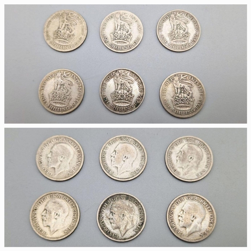 781 - A Parcel of 6 Pre-1947 Silver Shilling of Consecutive Run Dates from 1928-1933 Inclusive, all fair t... 