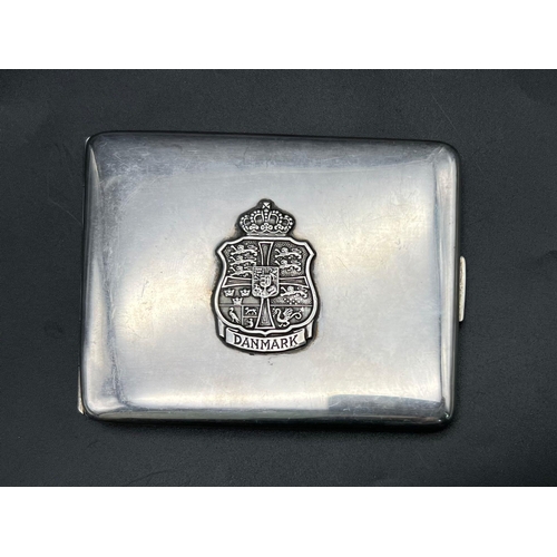 1100 - WW2 Period Danish Silver-Plated Cigarette Case engraved with the Danish Free Corps logo, which was t... 