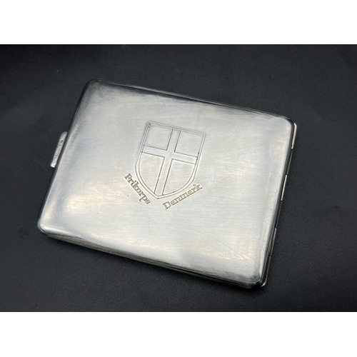 1100 - WW2 Period Danish Silver-Plated Cigarette Case engraved with the Danish Free Corps logo, which was t... 