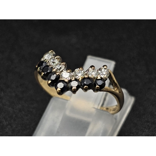 490 - 9k yellow gold cubic zirconia and blue stone wishbone ring 1.8g size N