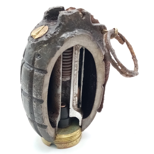 764 - INERT Cutaway WW1 N° 5 Mills Hand Grenade that was originally found on the Somme, France.