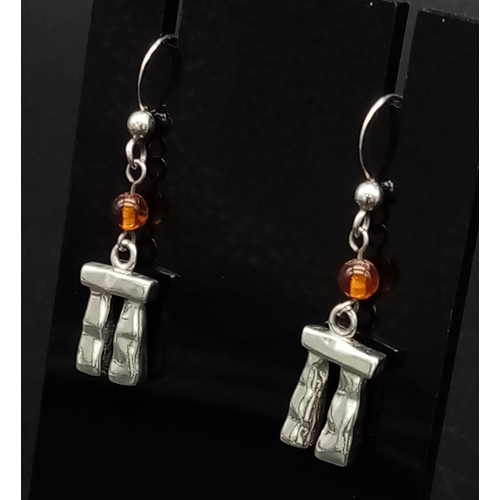 95 - A Pair of 925 Silver National Trust Stonehenge Trilithon Drop Earrings, Length 37mm, Weight 5.23 gra... 