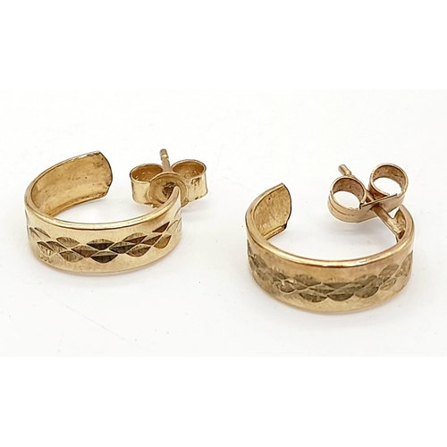 1101 - A pair of hoop 9k gold earrings. 0.97g total weight.