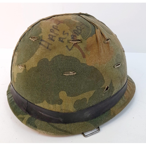 495 - Vietnam War Era US M1 Helmet with Mitch reversible Helmet Cover.