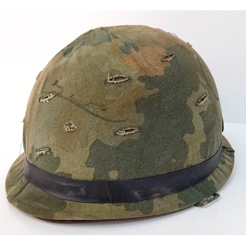 495 - Vietnam War Era US M1 Helmet with Mitch reversible Helmet Cover.