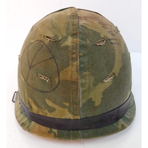 495 - Vietnam War Era US M1 Helmet with Mitch reversible Helmet Cover.