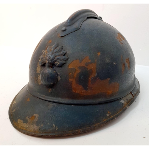 92 - WW1 French 1915 Mle Casque Adriane Helmet. Badged to the Infantry. Original Paint & Liner.