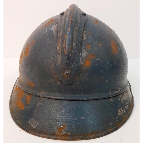 92 - WW1 French 1915 Mle Casque Adriane Helmet. Badged to the Infantry. Original Paint & Liner.