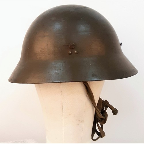 1300 - WWII Japanese Army Helmet Tea green paint in rare  original  VGC. interior hand loomed Hemp liner & ... 