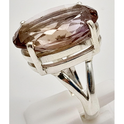 1291 - An Ametrine Pear-Shape Pendant and Matching Oval Ring. Set in 925 Silver with over 30ct of Ametrine.... 