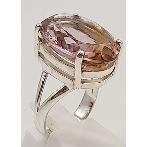 1291 - An Ametrine Pear-Shape Pendant and Matching Oval Ring. Set in 925 Silver with over 30ct of Ametrine.... 