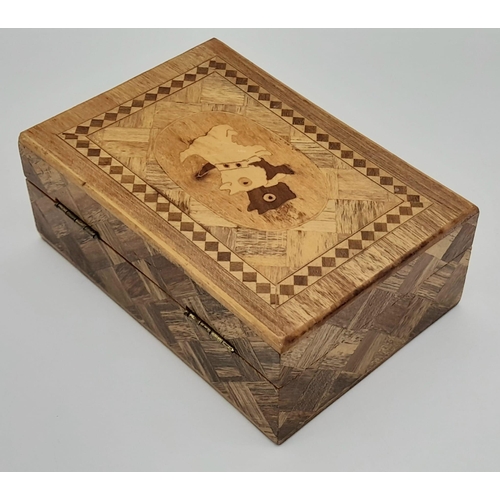 749 - A Tambridgeware Wooden Box. 10 x 6.8 x 3.8cm. Ref: ecn-853.