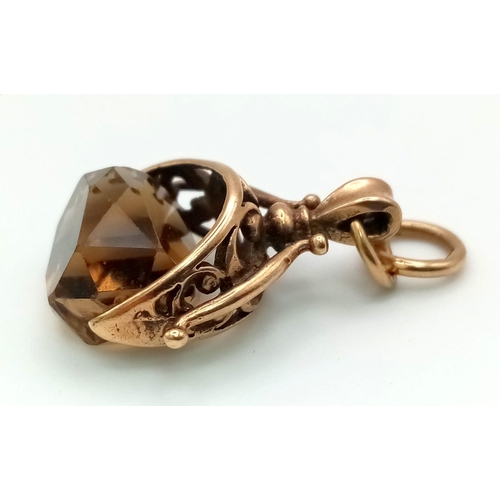 776 - 9k yellow gold Smokey quartz fob pendant 5.4g