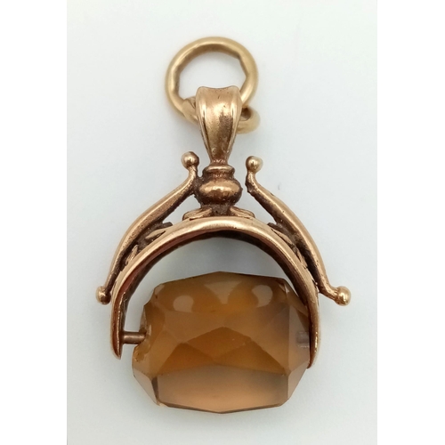 776 - 9k yellow gold Smokey quartz fob pendant 5.4g