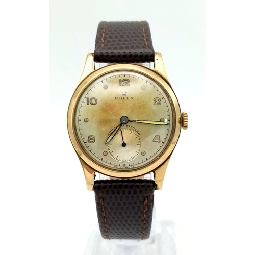 80 - A Rare Vintage Circa 1950 Rolex Precision Gold Gents Watch. Brown leather strap. 9K Gold Dennison ca... 