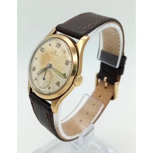 80 - A Rare Vintage Circa 1950 Rolex Precision Gold Gents Watch. Brown leather strap. 9K Gold Dennison ca... 