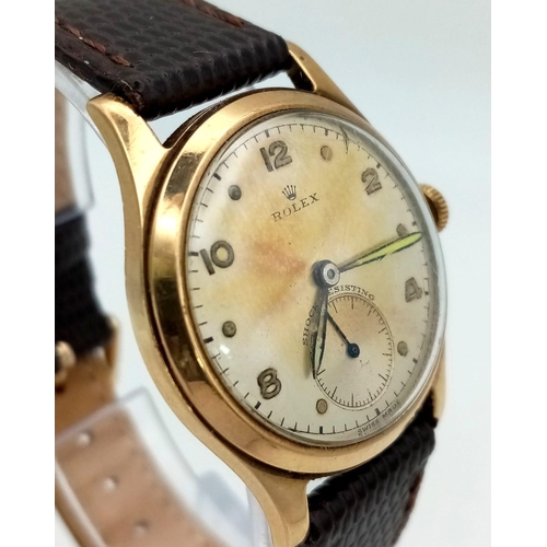 80 - A Rare Vintage Circa 1950 Rolex Precision Gold Gents Watch. Brown leather strap. 9K Gold Dennison ca... 