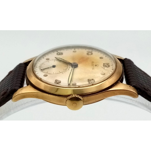 80 - A Rare Vintage Circa 1950 Rolex Precision Gold Gents Watch. Brown leather strap. 9K Gold Dennison ca... 