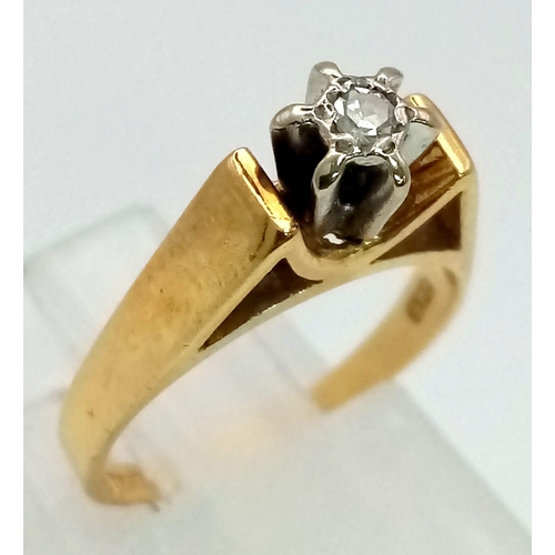 138 - 18k yellow gold diamond solitaire ring 3.3g size H (dia:0.05ct)