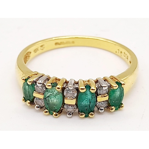 272 - An 18 K yellow gold ring with diamonds and emeralds. Ring size: P, weight: 3.3 g.